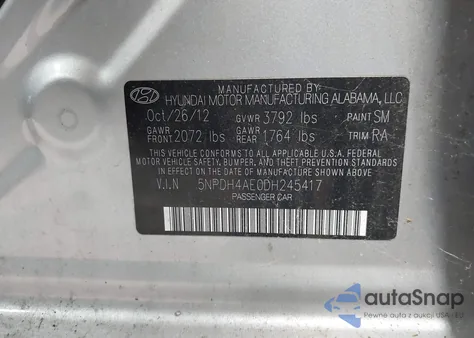 2013 Hyundai Elantra Limited из США, поврежденный, VIN 5NPDH4AE0DH245417